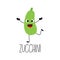 Cute funny zucchini character for kids. Hand drawn vegetable card with its name