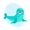 Cute fur seal swims in the water. Sea life.