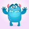 Cute furry blue monster. Vector bigfoot or troll character mascot. Design for children book, holiday decoration stickers or print