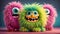 Cute furry cartoon monster abstract eyes friendly kind creative adorable colorful comic toy character