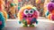 Cute furry cartoon monster abstract party expression friendly kind creative adorable colorful comic toy character