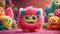 Cute furry cartoon monster with eyes friendly kind adorable colorful comic toy character