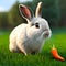 Cute furry easter rabbit on green grass, adorable fluffy pet bunny, baby mammal illustration, generative ai