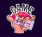 Cute game logo patch with game time lettering and hand holding gamepad