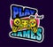 Cute game logo patch with play games lettering next to gamepad