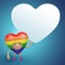 Cute gay Valentine heart cartoon holding banner