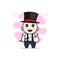 Cute geek boy character wearing magician costume