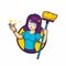 CUTE GEEK CLEANING WINK GIRL HOLDING BROOM