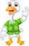 Cute geese cartoon standing with smile and waving