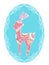 Cute gentle coloring cartoon deer with boho pattern in frame. Native illustration. The object is separate from the background. Ve