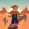 Cute gentleman hipster cartoon charactor with long mustache walk