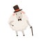 Cute gentleman sheep character wearing top hat holding a cane, funny humanized animal vector Illustration