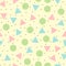 Cute geometric seamless pattern. Round and triangular colored shapes. Drawn by hand.