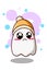 Cute ghost with beanie hat cartoon illustration