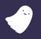 Cute ghost character floating. Funny Halloween smiling spook flying. Happy spooky creepy phantom with face, eyes and