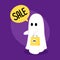 Cute ghost floating for Trick or Treat. Funny spooky boo character.