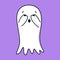 Cute ghost. Halloween ghost character covers eyes with hands. Spooky expression creature. Sticker emoticon fright