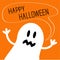 Cute ghost monster with speech text bubble. Happy Halloween card. Flat design.