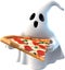 A cute ghost with pizza. AI-Generated.