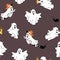 Cute Ghosts in cloth. Halloween scary ghostly monsters. Cartoon spooky characters. Holiday silhouettes