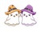 Cute ghosts wearing witch hats doodle cartoon illustration