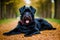 Cute Giant Schnauzer. Portrait of a beautiful Giant Schnauzer dog in the park. Generative AI