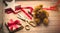 Cute gift, star shaped toy, teddy bear and things for wrapping o