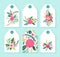 Cute gift tags set with rustic hand drawn spring flowers