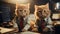 Cute ginger cat in business suit and tie sitting at desk in office. Ai generated