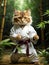 Cute ginger kung fu fighter cat in the garden, close-up portrait