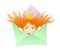 Cute ginger princess girl in the envelope. Letter mailing concept. Design for invitation or greeting card