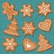 Cute gingerbread elements on knitted background