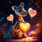 Cute Giraffe Calf hugging heart Giraffe with heart shaped balloons in the night. Vector illustration. AI Generated