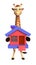 Cute Giraffe cartoon character with home