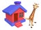 Cute Giraffe cartoon character with home