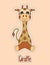 Cute giraffe, cartoon sticker, funny animal, child`s drawing, ca