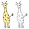 Cute giraffe coloring page with an example of color distribution, page for creativity with children about wild animals, stylized