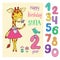 Cute giraffe with cute and funny colorful number characters