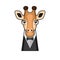 Cute Giraffe Face with Tuxedo and Bowtie Cartoon Style White Background. Vector