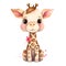 Cute Giraffe Flowers Valentine Watercolor Clipart Illustration AI Generative