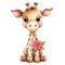 Cute Giraffe Flowers Valentine Watercolor Clipart Illustration AI Generative