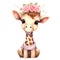 Cute Giraffe Flowers Valentine Watercolor Clipart Illustration AI Generative