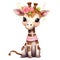 Cute Giraffe Flowers Valentine Watercolor Clipart Illustration AI Generative