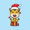 Cute giraffe happy with christmas gift. Cute christmas cartoon character illustration.