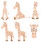 Cute Giraffe Icon Set of Six in Different Poses