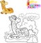 Cute giraffe is resting, funny illustration, coloring book