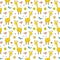 Cute Giraffe Seamless Pattern, Cartoon Hand Drawn Animal Doodles Vector Illustration