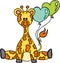 Cute giraffe sitting with heart shaped balloon