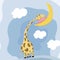 Cute giraffe sleeping head rests on the pillow