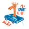 Cute giraffe travels in sport car. Slogan letters written by hand. Fancy font funny illustration for print. Vector